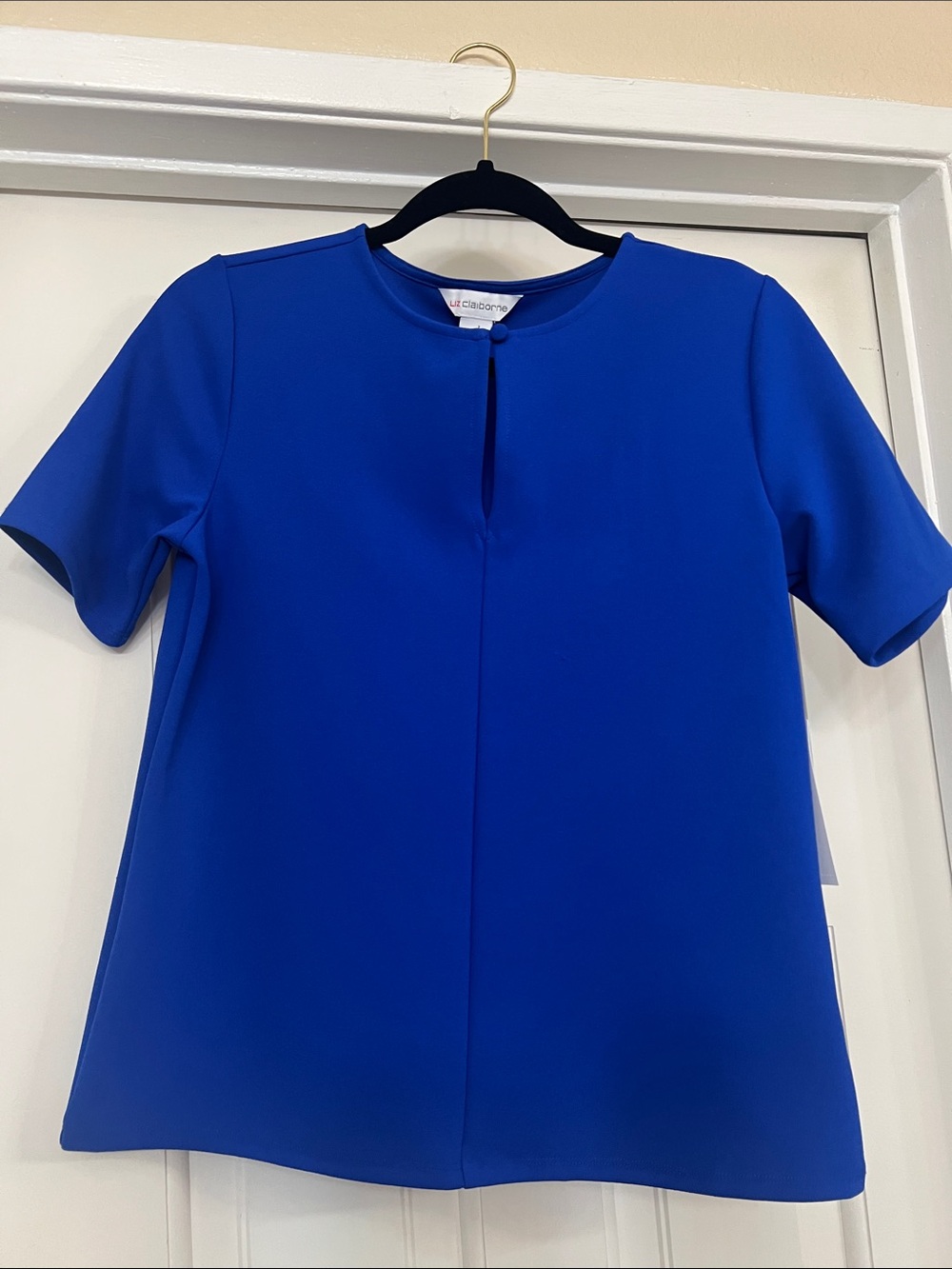 Liz Claiborne Royal Blue Short Sleeve Keyhole Top